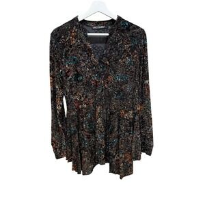 Sno Skins Asymmetrical Printed Burnout Stretch Velvet Tunic Top Multicolor Sz M‎